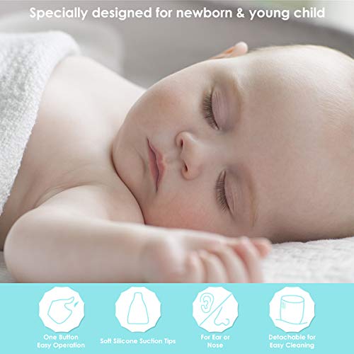 Baby Nasal Aspirator, Electric Safe Hygienic Nose Cleaner Nose Cleaner Snot Sucker with 3 Sizes of Nose Tips for Newborns Infant Toddlers - Battery Operated