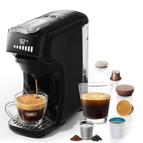 HIBREW H1B 6-in-1 Capsule Coffee Machine, 20 Bar Espresso Compatible with Ns*/DG*/Es*/Kcup*/Ground Coffee, Single Button Hot and Cold Brew, Adjustable Temperature and Quantity (Black)
