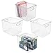 mDesign Tall Deep Rectangular Plastic Office Supplies Storage Organizer Bin with Carrying Handles - Pads, Pens, Pencils, Dry Erase Markers, Highlighters, Sticky Notes, Ligne Collection, 4 Pack, Clear