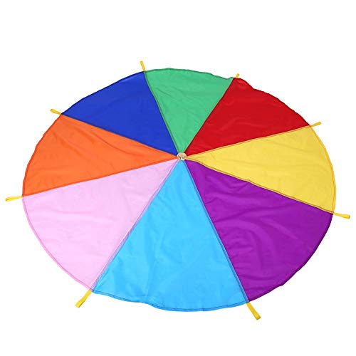 Zerodis Rainbow Play Parachute, 8 Handles 2m Diameter Kids Sports Interactive Tents Baby Play Mat Children Picnic Blanket for Outdoor Family Games Cooperation Group Play