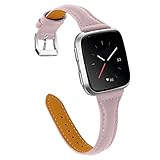 Joyozy Genuine Leather Bands Compatible with Fitbit Versa &New Fitbit Versa Lite Smartwatch,Replacement for Fitbit Versa Wristband Accessories Fitness Straps Bands Women Men(5.5