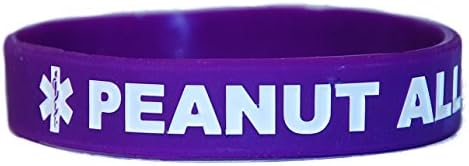 Peanut Allergy Medical Alert Silicone Bands White Lettering (Toddler - 6 Inch), Purple BUY 3 for the price of 2!
