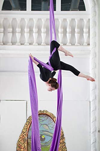 Aerial-Silks-Beginner-Kit-Acrobatic-Flying-Dance-Yoga-Trapeze-Aerial-Yoga-Hammock-Swing-Includes-9-Yards-of-Aerial-Tricot-Fabric-Hardware-Guide-Suitable-for-Rigging-Point-Upto-13ft
