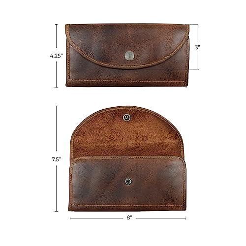 Hide & Drink, Full Grain Leather Snap Clutch Wallet for Women, Money Holder and Card Organizer with Zippered Pouch, Handmade, Bourbon Brown
