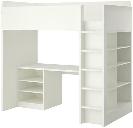 IKEA Twin Size Loft Bed Combo w 2 Shelves/3 Shelves, White 10382.11529.44