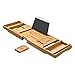 SONGMICS Bamboo Bath Tray, Luxury Extendable Tub Caddy Table with Tablet Phone Slots, Cup Holder, Bathroom Organizer, Extra Soap Holder, Natural UBCB88Y