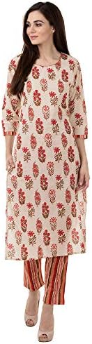miss fame Women's Cotton Straight Kurta with Pants - (Pink)