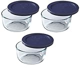 Pyrex Storage Round Dish with Dark Blue Plastic Cover, Clear (2-Cup pack of 3)