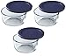 Pyrex Storage Round Dish with Dark Blue Plastic Cover, Clear (2-Cup pack of 3)