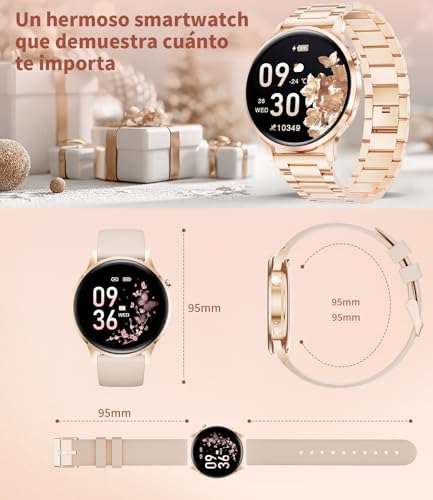 Reloj Inteligente Mujer, 1.32" AMOLED Smart Watch con Llamadas Bluetooth, 120+ Deportes Smartwatch Mujer con 2 Correas, IP68 Waterproof, Sueño, Actividad Calorías Podómetro Android iOS (Oro rosa)
