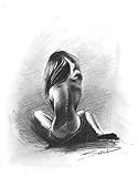 Charcoal Figure Drawing Art Print of Seated Naked Female
