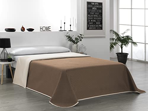 Martina Home 100% Polyester Beige Brown Reversible Bouti Bedspread for 135 cm Bed