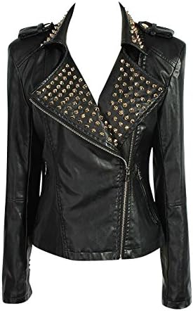 BRAGGI-Black Faux Leather Sexy Motorcycle Jacket with Spikes S-L