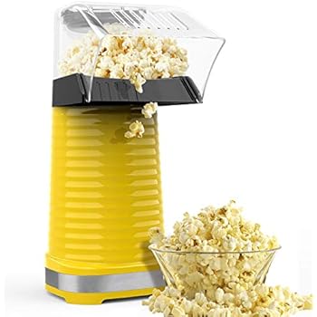 Hot Air Popper Popcorn Maker, 1200W Hot Air Popcorn Popper, Electric Popcorn Machine with Removable Lid for Home Use, No Oil Needed, Great for Kids, Yellow(1200W)
