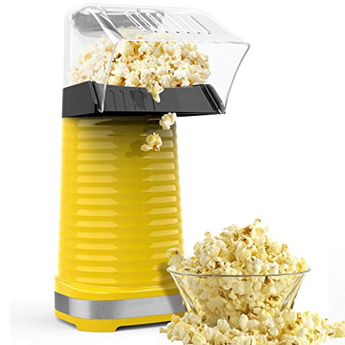Hot Air Popper Popcorn Maker, 1200W Hot Air Popcorn Popper, Electric Popcorn Machine with Removable Lid for Home Use, No Oil Needed, Great for Kids, Yellow(1200W)