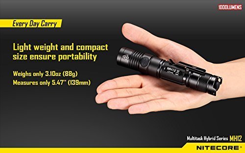 Nitecore MH12GT LED 1000 Lumen USB Rechargeable Flashlight, 18650 rechargeable Li-ion battery, USB charging cable, Holster with EdisonBright AC/CAR USB power adapters