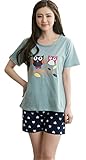 Betusline Women Short Sleeves Pajama Cartoon Prints Dots Shorts Cute Gray