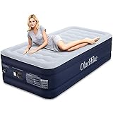 OlarHike Twin Air Built-in Pump, Puncture Proof Blow up Inflatable Mattress with Comfort Flocked, Raised 18'' High Airbed for Guests Camping Travel, 78x40x18inches, Ocean Blue