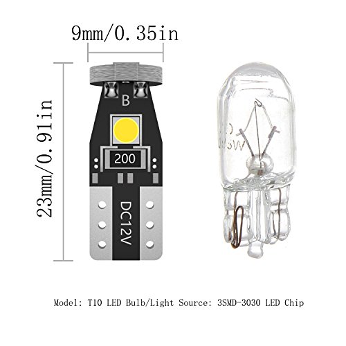 12pcs 194 LED Bulb, 168 LED Bulb, T10 LED Bulb, 2825 W5W LED Bulb, White 6000k Super Bright 3030 Chipset LED Bulbs for Interior lights, Dome Map Door Courtesy License Plate Lights - Thumbnail 3