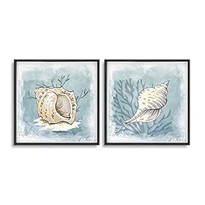 2 Piece Framed Canvas Wall Art for Living Room, Bedroom Conch Theme Canvas Prints for Home Decoration Ready to Hang - 16"x16"x2 Panels