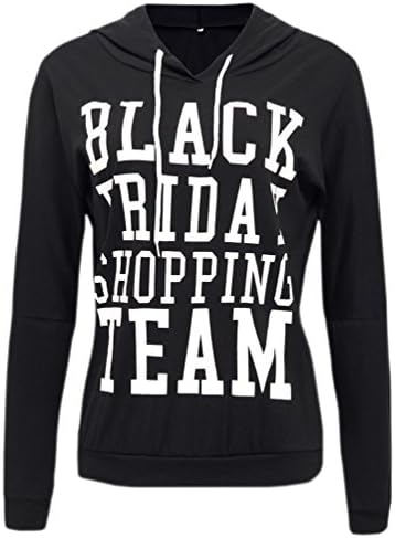 Theplus Women Pullover Hoodie Basic Long Sleeve Shirt (Solid / Printed) S Printed-Black