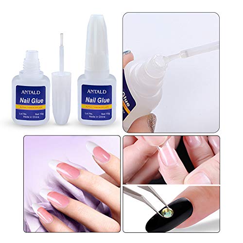 Spdoo Nail Glue, Non-Toxic No Stimulation Transparent Nail Glue With Brush for Nail Art Decoration Supplies, Perfect for Fake Nails, Acrylic Nails, Rhinestones, Stickers, 2pcs