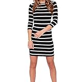 Fedi Apparel Women's Strip Bodycon Dress V Neck Striped Loose Shirt Plus Size