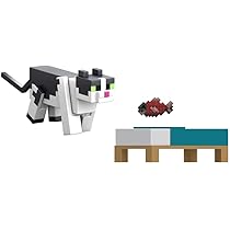 Minecraft 15 Years Jellie Cat Action Figure, Raw Salmon and Bed