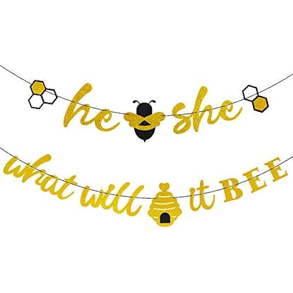 He Or She What Will It Bee Banner Gender Reveal Garland With Bee And Beehive Baby Shower Glitter Party Favor Supplies Decorations Home Kitchen Amazon Com