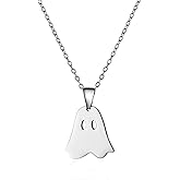 LKANF Cute Ghost Necklace, Halloween Jewelry Gift Ghost Pendant Necklaces for Women Men, Gold/Silver/Black