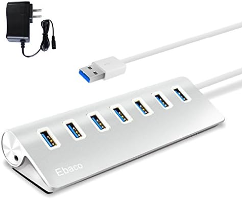 Ebaco Premium 7 Port Silver Aluminum USB 3.0 Hub for iMac, MacBook, MacBook Pro, MacBook Air, Mac Mini, or any PC(include power adapter))