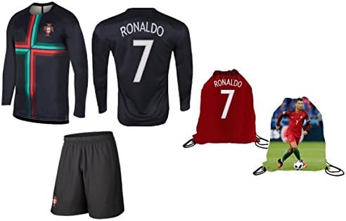 Ronaldo Jersey Portugal Away Long Sleeve Kids Soccer Cristiano Ronaldo Jersey Soccer Gift Set Youth Sizes ✓ Premium Quality ✓ Soccer Backpack Gift Packaging