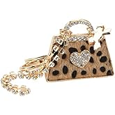 GLOGLOW Purse Keychain, 3D Sparkling Charm Rhinestones Leopard Wallet Key Ring for Women Girls Car Keys Bag