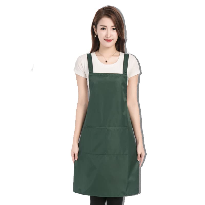 Egurs Apron Women Men Adjustable Waterproof Apron with 2 Pockets Cooking Apron Work Apron Kitchen Apron for Cooking, Baking, Painting, Housework, Dark Green
