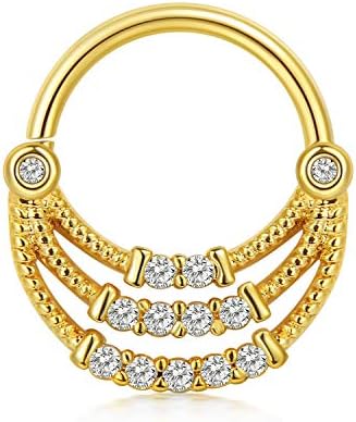 Zolure 20G Nose Ring Hoop with CZ 316L Stainless Steel Cartilage Hoop Septum Piercing Jewelry Gold