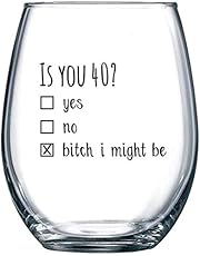 40th Birthday Gifts for Women and Men Wine Glass - Funny Is You 40 Gift Idea for Mom Dad Husband Wife – 40 Year Old Party Supplies Decorations for Him, Her - 15oz