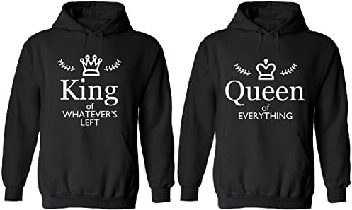Queen Of Everything - King Of Whatever Left Couple Matching Hoodies Black His XL - Her M