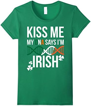 Women's Kiss Me My DNA Says I'm Irish T-shirt Patrick's Day Medium Kelly Green