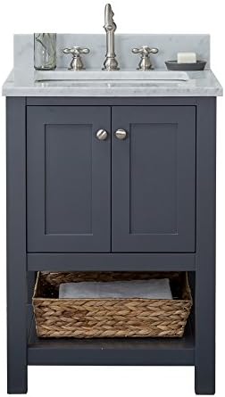 Alya Bath HE-102-24-G-CWMT Wilmington Single Bathroom Vanity with Carrera Marble Top and No Mirror, 24", Gray