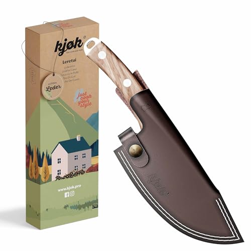 Kjøk Messerscheide Für Viele Messer Mit Loch – Handgefertigtes Messer Etui Aus Rindsleder Mit Edelstahl-Gürtelclip, Sicherer Klingenschutz, Robuste Nähte, Messeretui Lederscheide Für Outdoormesser