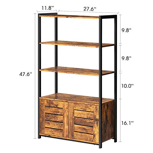 KICODE Bathroom Storage Cabinet, Industrial Storage Rack with 4 Tiers Shelves and Storage Cabinet, Wood Looks Accent Furniture, Floor Storage Organizer for Bathroom, Living Room, Office, Rustic Brown