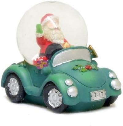 Gisela Graham Santa in a Car Fun Snow Globe, Beige|green|grey|yellow
