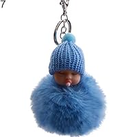 bromrefulgenc Keychain for Girls and Women,Fluffy Nipple Sleeping Baby Doll Pompom Key Ring Holder Keychain Bag Pendant - Sky Blue