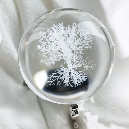 DomeStar Crystal Ball Tree of Life, Glass Sphere 3D Laser Crystal Ball with Stand for Birthady Gift Home Weeding Decor Crafts