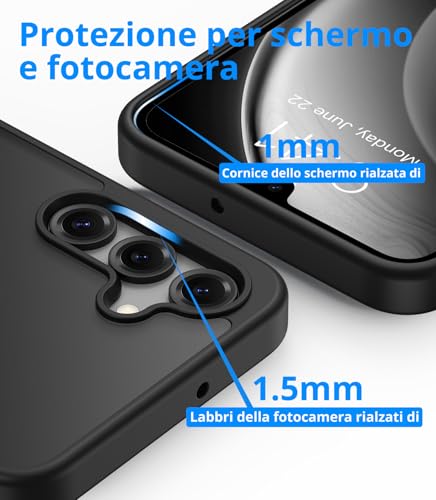 Vansdon Magnetic Cover for Samsung Galaxy A16 4G/5G with 1 Piece Tempered Glass, Magsafe Compatible, Military Grade Fall Protection, Translucent Matte Slim Shockproof Case, Black