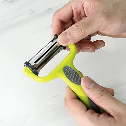 Peeler with Stainless Steel Fruit Vegetable 3 in 1 Rotary Peeler Non-Slip Comfortable Plastic Handle （Serrated-Straight-Julian）Blade