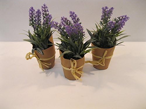 Trio (3) of Mini Containers of Faux Lavender with Raffia Bow