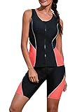 Dearlove Women Zipper Color Block Racerback Tankini Swimsuit with Swim Capris