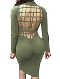 Allegrace Womens Sexy Back Mesh Cross Cut Stretch Bandage Party Evening Dresses Army Green M