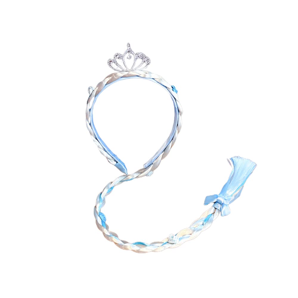 FEIFEI'S BOW Kids Girls Toddlers Blue Elsa Ponytail Hair Extension Party Hair clips Snowflake Crown Headband Hairband Costume Dress up Braided Wigs (Elsa crown headband)